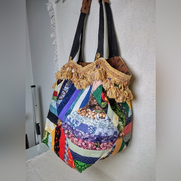 Bag Tote Weekender Shoulder One Of A Kind Patchwork Lined Fringe Tassels - Picture 2 of 12
